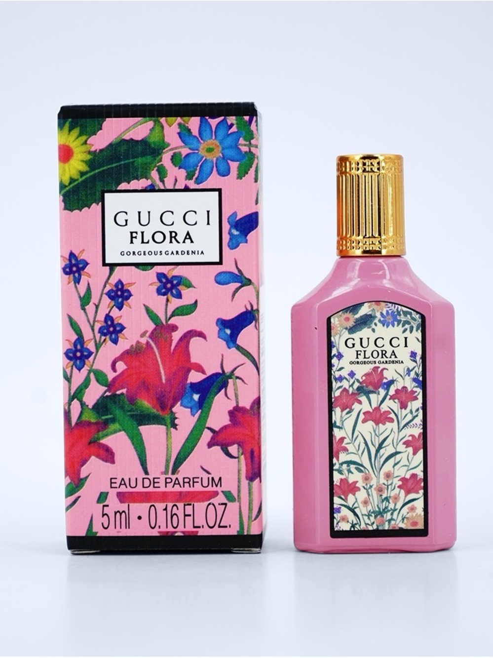 Gucci Pink Floral Body Oil Bottle with Gold Cap